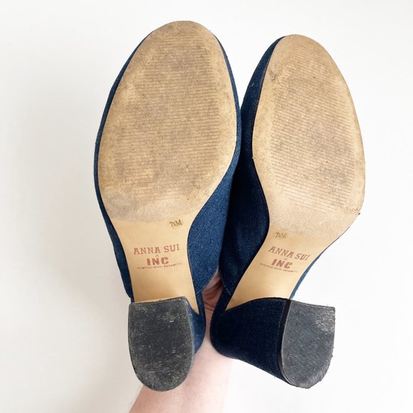 Anna Sui x INC | Denim Beaded Floral Rose Heeled Mules | 7.5 - Picture 8 of 8